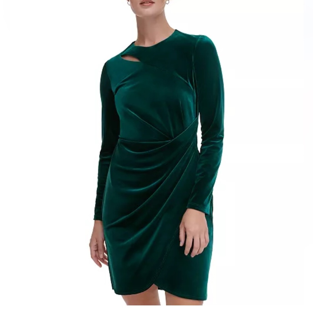 DKNY Velvet Side-Ruched‎ Sheath Long Sleeve Dress NEW